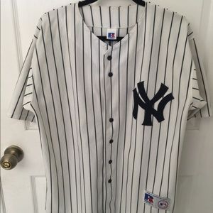 Pin Stripe New York Yankees baseball jersey.